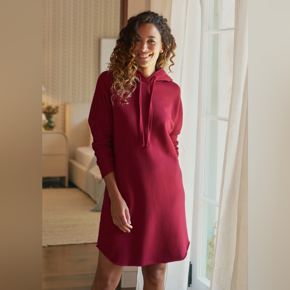 New Frank & Eileen MINI JAMES Hooded Dress Sz M burgundy (garnet)(no drawstring)
